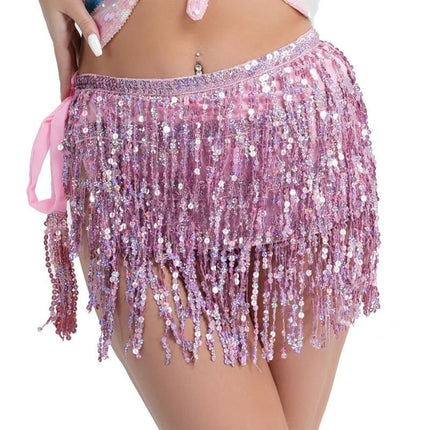 Mini Skirt Women Sequin Tassel Belly Dancing Skirt - Mini Skirt - AILINGE - Mad Fly Essentials