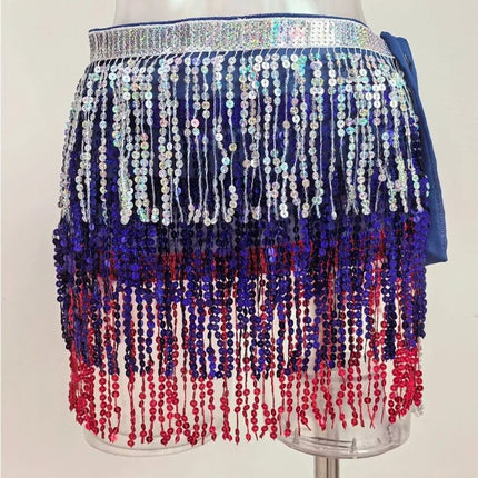 Mini Skirt Women Sequin Tassel Belly Dancing Skirt - Mini Skirt - AILINGE - Mad Fly Essentials