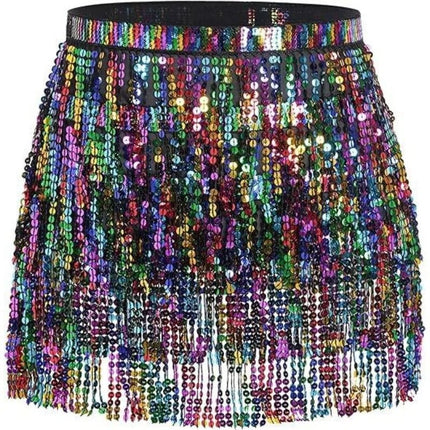 Mini Skirt Women Sequin Tassel Belly Dancing Skirt - Mini Skirt - AILINGE - Mad Fly Essentials