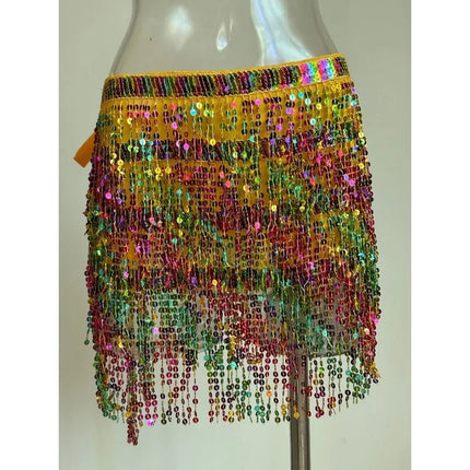 Mini Skirt Women Sequin Tassel Belly Dancing Skirt - Mini Skirt - AILINGE - Mad Fly Essentials