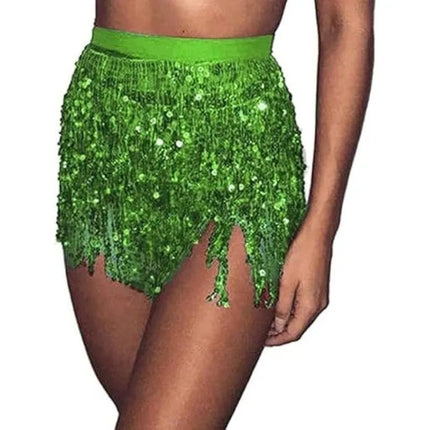 Mini Skirt Women Sequin Tassel Belly Dancing Skirt - Mini Skirt - AILINGE - Mad Fly Essentials