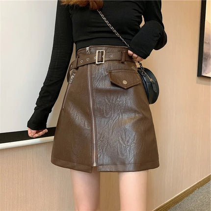Mini Skirt Women Slim Leather High Waist Skirt - Mini Skirt - Aelegantmis - Mad Fly Essentials