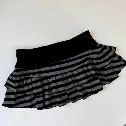 Mini Skirt Women Y2K Black Grey Striped Skirt - Mini Skirt - EAEOVNI - Mad Fly Essentials