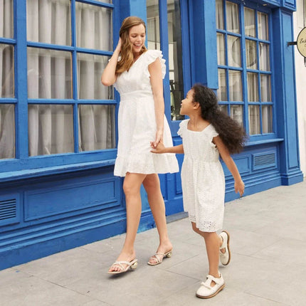 Mother Daughter Sleeveless White Hollow Ruffle Party Dress - Party Dress - PatPat - Mad Fly Essentials