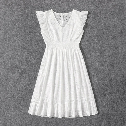Mother Daughter Sleeveless White Hollow Ruffle Party Dress - Party Dress - PatPat - Mad Fly Essentials