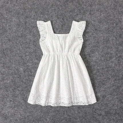 Mother Daughter Sleeveless White Hollow Ruffle Party Dress - Party Dress - PatPat - Mad Fly Essentials
