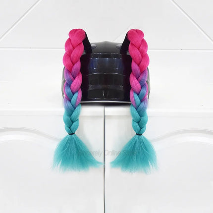 Motorcycle Helmet Braids Multicolor Ponytail
