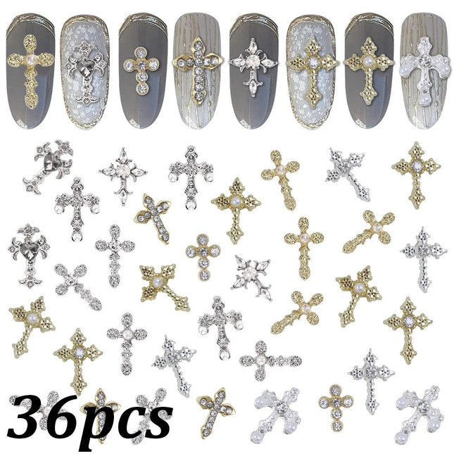 Nail Essentials Metal Punk Full Glitter Diamond Cross Nail Art - Nail Essentials - Elaimei - Mad Fly Essentials