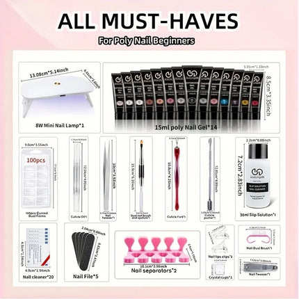 Nail Essentials Poly Nail Gel Kit - 14 Colors Starter Kit - Nail Essentials - Timistory - Mad Fly Essentials