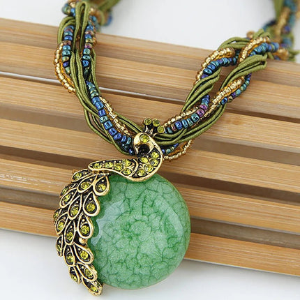 Necklace Women Bohemian Fashion Stone Peacock Necklace - Necklace - Boho Girl - Mad Fly Essentials