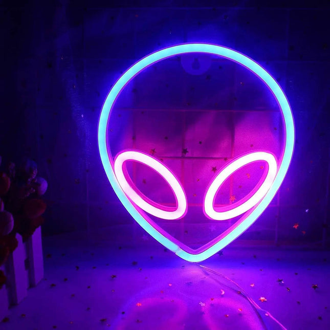 Neon Alien Head Sign USB LED Night Light - Mad Fly Essentials