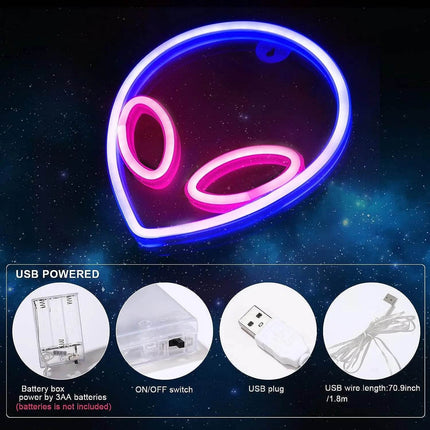 Neon Alien Head Sign USB LED Night Light - Mad Fly Essentials