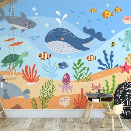 Nordic 3D Sea Animal Cartoon Mural Wallpaper - Wallpaper - Beibehang - Mad Fly Essentials