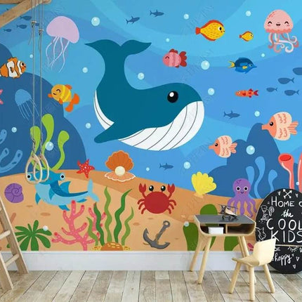 Nordic 3D Sea Animal Cartoon Mural Wallpaper - Wallpaper - Beibehang - Mad Fly Essentials