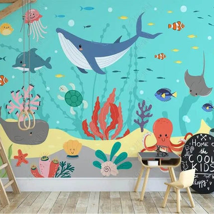 Nordic 3D Sea Animal Cartoon Mural Wallpaper - Mad Fly Essentials