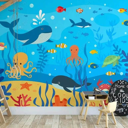Nordic 3D Sea Animal Cartoon Mural Wallpaper - Wallpaper - Beibehang - Mad Fly Essentials