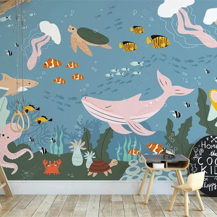 Nordic 3D Sea Animal Cartoon Mural Wallpaper - Wallpaper - Beibehang - Mad Fly Essentials