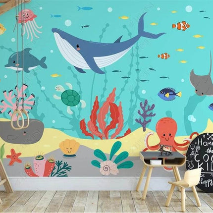 Nordic 3D Sea Animal Cartoon Mural Wallpaper - Wallpaper - Beibehang - Mad Fly Essentials