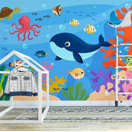 Nordic 3D Sea Animal Cartoon Mural Wallpaper - Wallpaper - Beibehang - Mad Fly Essentials
