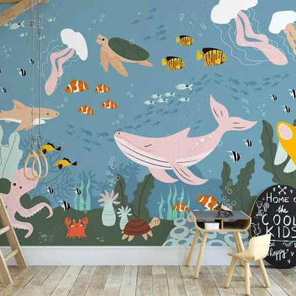 Nordic 3D Sea Animal Cartoon Mural Wallpaper - Wallpaper - Beibehang - Mad Fly Essentials