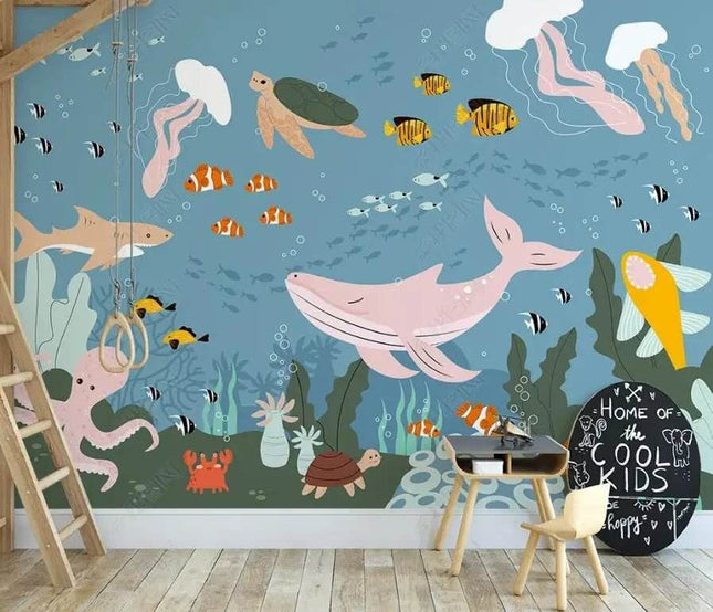 Nordic 3D Sea Animal Cartoon Mural Wallpaper - Wallpaper - Beibehang - Mad Fly Essentials