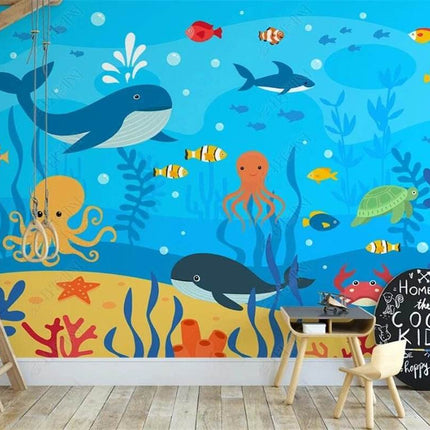 Nordic 3D Sea Animal Cartoon Mural Wallpaper - Wallpaper - Beibehang - Mad Fly Essentials