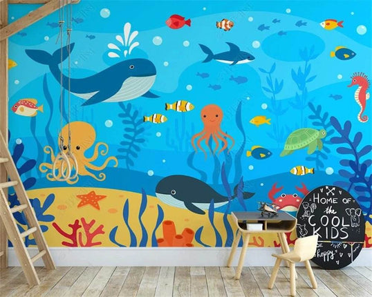 Nordic 3D Sea Animal Cartoon Mural Wallpaper - Wallpaper - Beibehang - Mad Fly Essentials