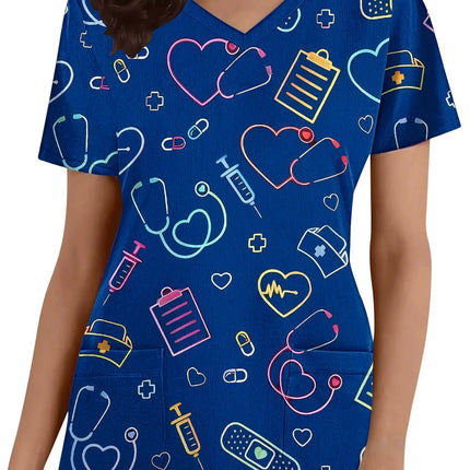 Nursing Scrub Women 3D Short Floral Daisy Scrub - Nursing Scrub - PIERESA - Mad Fly Essentials