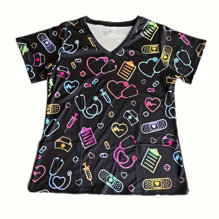 Nursing Scrub Women 3D Short Floral Daisy Scrub - Nursing Scrub - PIERESA - Mad Fly Essentials