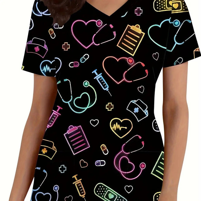 Nursing Scrub Women 3D Short Floral Daisy Scrub - Nursing Scrub - PIERESA - Mad Fly Essentials