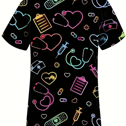 Nursing Scrub Women 3D Short Floral Daisy Scrub - Nursing Scrub - PIERESA - Mad Fly Essentials