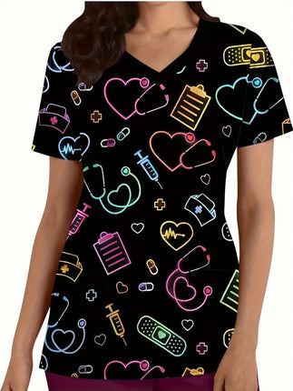 Nursing Scrub Women 3D Short Floral Daisy Scrub - Nursing Scrub - PIERESA - Mad Fly Essentials