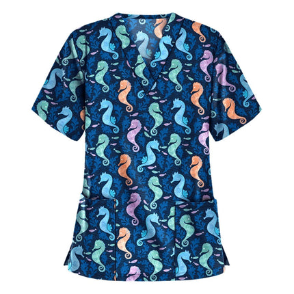 Nursing Scrub Women Animal Sea-Horse Clinic Uniform Scrubs - Nursing Scrub - Hennar - Mad Fly Essentials