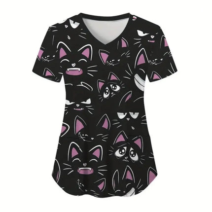 Nursing Scrub Women Cartoon Cat Animal Surgical Uniforms - Nursing Scrub - PIERESA - Mad Fly Essentials