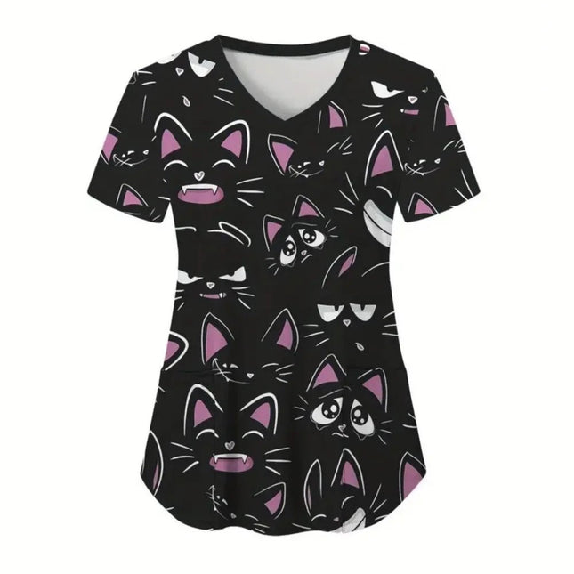Nursing Scrub Women Cartoon Cat Animal Surgical Uniforms - Nursing Scrub - PIERESA - Mad Fly Essentials