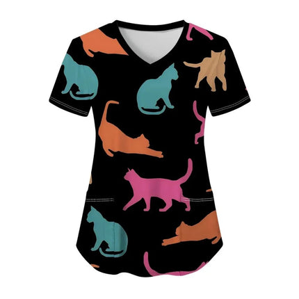 Nursing Scrub Women Cartoon Cat Animal Surgical Uniforms - Nursing Scrub - PIERESA - Mad Fly Essentials
