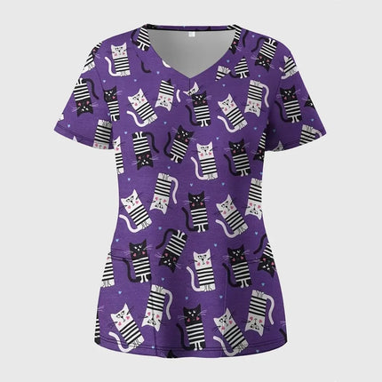 Nursing Scrub Women Cartoon Cat Animal Surgical Uniforms - Nursing Scrub - PIERESA - Mad Fly Essentials