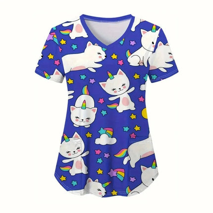 Nursing Scrub Women Cartoon Cat Animal Surgical Uniforms - Nursing Scrub - PIERESA - Mad Fly Essentials