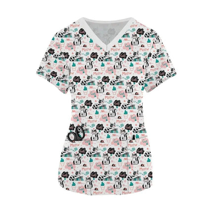 Nursing Scrub Women Cartoon Cat Animal Surgical Uniforms - Nursing Scrub - PIERESA - Mad Fly Essentials