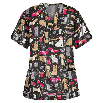 Nursing Scrub Women Cartoon Cat Dog Pet Scrub - Nursing Scrub - Nadanbao - Mad Fly Essentials