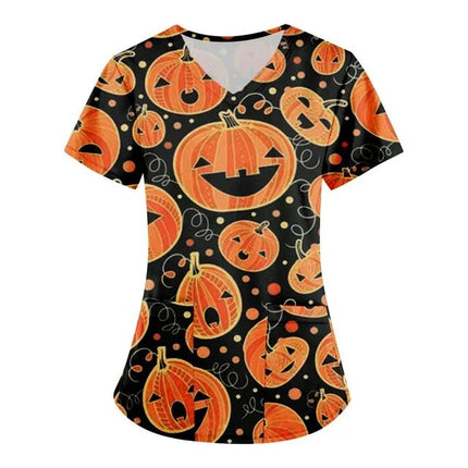 Nursing Scrub Women Halloween Black Cat Vet Medical Scrubs - Nursing Scrub - Hennar - Mad Fly Essentials