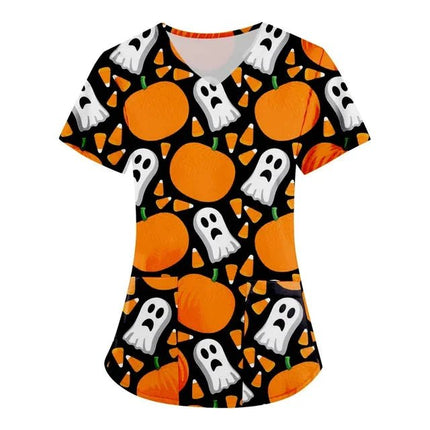Nursing Scrub Women Halloween Black Cat Vet Medical Scrubs - Nursing Scrub - Hennar - Mad Fly Essentials
