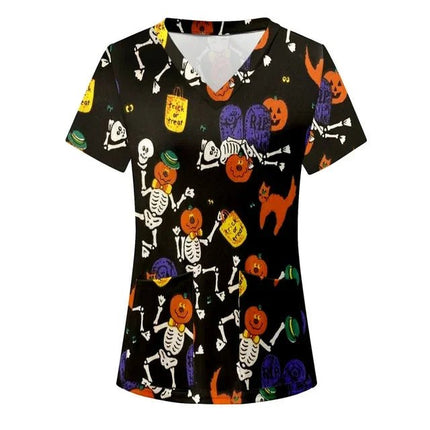 Nursing Scrub Women Halloween Black Cat Vet Medical Scrubs - Nursing Scrub - Hennar - Mad Fly Essentials