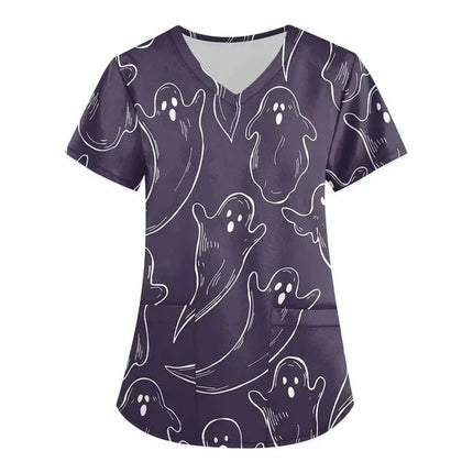 Nursing Scrub Women Halloween Black Cat Vet Medical Scrubs - Nursing Scrub - Hennar - Mad Fly Essentials