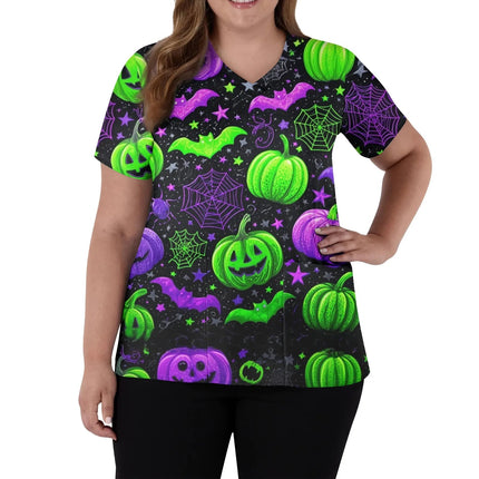 Nursing Scrub Women Halloween Pumpkin Dental Surgical Scrubs - Nursing Scrub - Hennar - Mad Fly Essentials