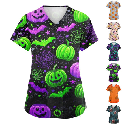 Nursing Scrub Women Halloween Pumpkin Dental Surgical Scrubs - Nursing Scrub - Hennar - Mad Fly Essentials