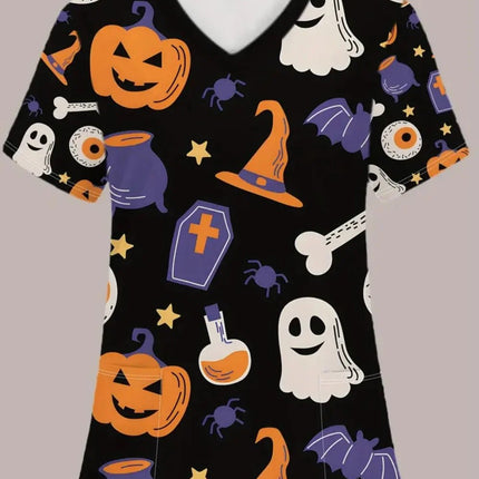 Nursing Scrub Women Halloween Skull Print Medical Uniform - Nursing Scrub - AltGoth - Mad Fly Essentials