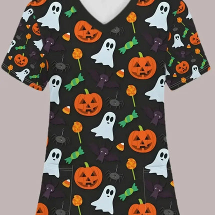 Nursing Scrub Women Halloween Skull Print Medical Uniform - Nursing Scrub - AltGoth - Mad Fly Essentials