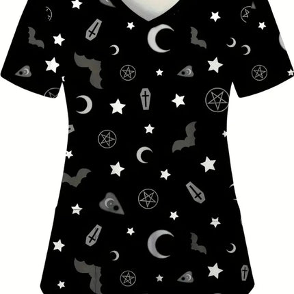 Nursing Scrub Women Halloween Skull Print Medical Uniform - Nursing Scrub - AltGoth - Mad Fly Essentials