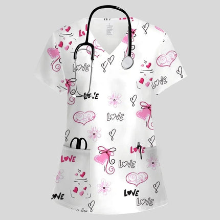 Nursing Scrub Women Hearts V-Neck Workwear Scrub - Nursing Scrub - Nadanbao - Mad Fly Essentials